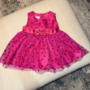 Pink Polka Dot Tulle Dress with Bow 🎀